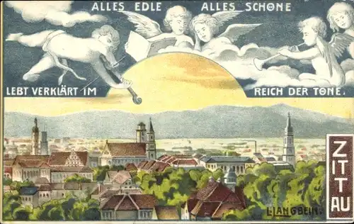 Künstler Ganzsachen Ak Langbein, L., Zittau Oberlausitz, 13. Oberlausitzer Bundesgesangsfest 1914