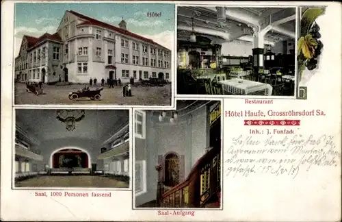 Ak Großröhrsdorf in Sachsen, Hotel Haufe, Reszaurant, Saal, Aufgang