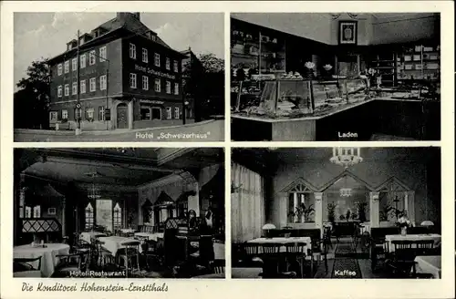 Ak Hohenstein Ernstthal in Sachsen, Hotel Schweizerhaus, Konditorei und Cafe Löffler