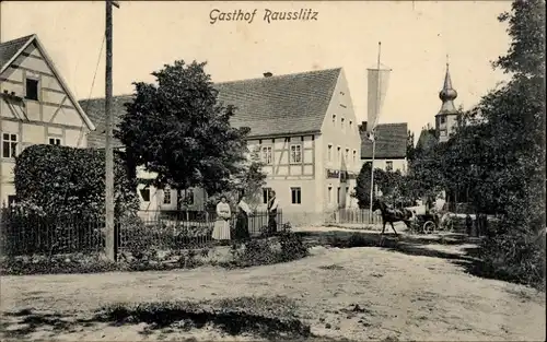 Ak Rausslitz Raußlitz Nossen in Sachsen, Gasthof, Kutsche