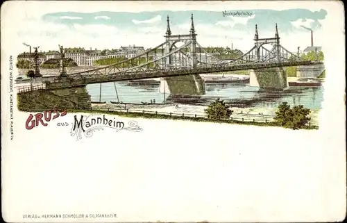 Litho Mannheim in Baden, Neckarbrücke