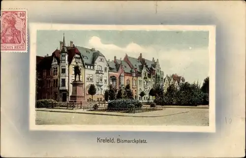 Passepartout Ak Krefeld am Niederrhein, Bismarckplatz, Denkmal