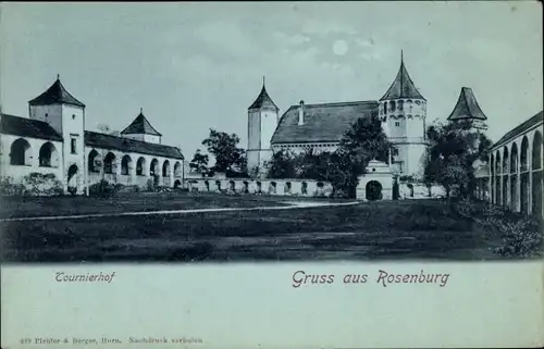 Mondschein Ak Rosenburg Mold in Niederösterreich, Schloss Rosenburg, Turnierhof