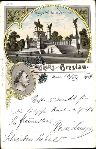 Litho Wrocław Breslau in Schlesien, Kaiser Wilhelm Denkmal, Portrait