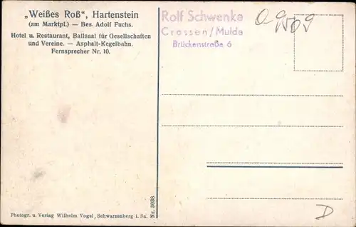 Ak Hartenstein Erzgebirge Sachsen, Altdeutsches Gasthaus Weißes Ross, Außenansicht