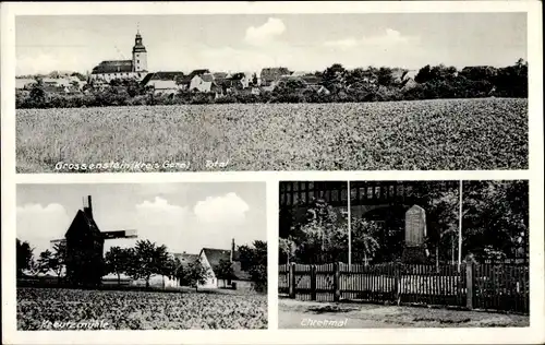 Ak Großenstein in Thüringen, Windmühle, Ehrenmal, Totalansicht