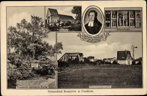 Ak Ostseebad Koserow auf Usedom, Friedrich Wilhelm Eiche, Meinholdstraße, Wilhelm Meinhold