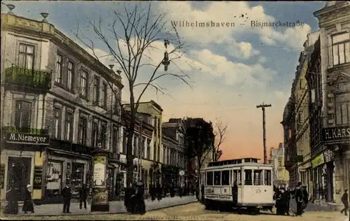 Ak Wilhelmshaven an der Nordsee, Bismarckstraße, Straßenbahn