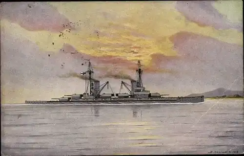 Künstler Ak Oehlwein, B., Deutsches Kriegsschiff, SMS König Albert, Kaiserliche Marine