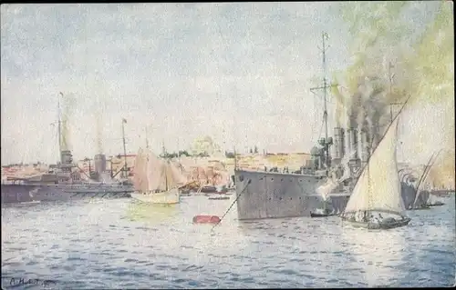 Künstler Ak Hubert, A., Türkisches Kriegsschiff Sultan Yavuz Selim, Midilli, Konstantinopel