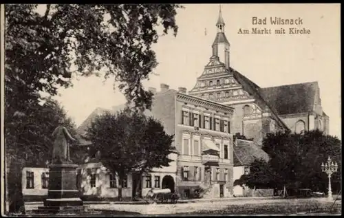 Ak Bad Wilsnack in der Prignitz, Markt, Kirche, Denkmal