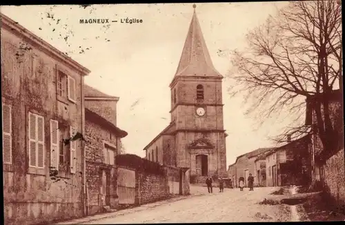 Ak Magneux Haute Marne, Kirche, Straßenpartie