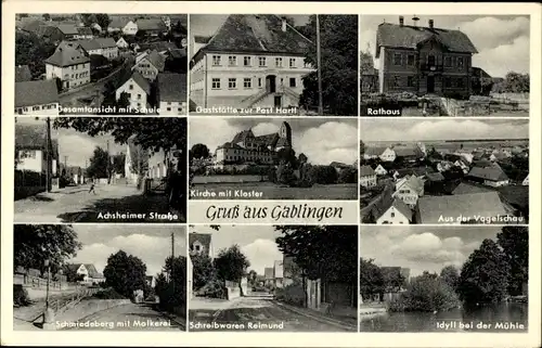 Ak Gablingen Kreis Augsburg, Gaststätte zur Post, Schmiedeberg, Molkerei, Schreibwaren Reimund