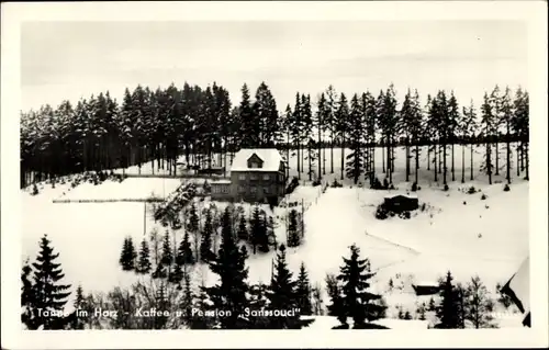 Ak Tanne Oberharz am Brocken, Pension Sanssouci, Winterlandschaft