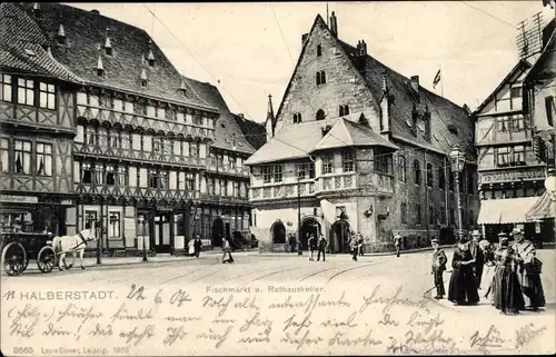 Ak Halberstadt in Sachsen Anhalt, Fischmarkt und Rathauskeller