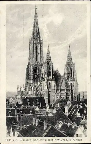 Ak Ulm an der Donau, Münster, höchste Kirche der Welt, 161 m hoch