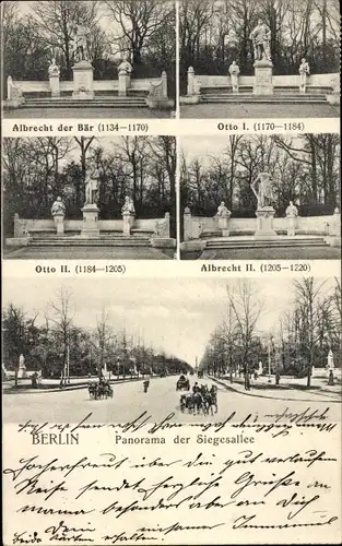 Ak Berlin Tiergarten, Panorama der Siegessäule, Albrecht der Bär, Otto I., Otto II, Albrecht II