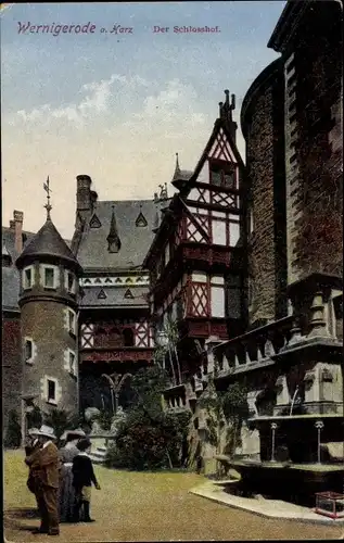 Ak Wernigerode im Harz, Schlosshof, Passanten