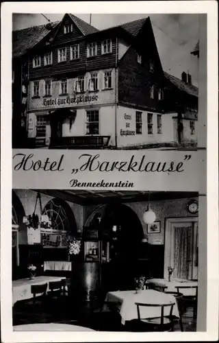 Ak Benneckenstein Oberharz, Hotel Harzklause, Außenansicht, Innenansicht