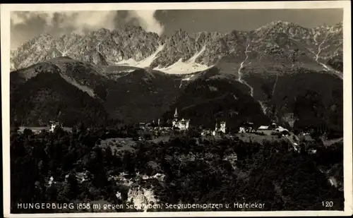 Ak Hungerburg Innsbruck Tirol, Ortsansicht gegen Seegruben, Seegrubenspitzen, Hafelekar