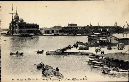 Ak Port Said Ägypten, Anlegestelle und Suezkanalbüro