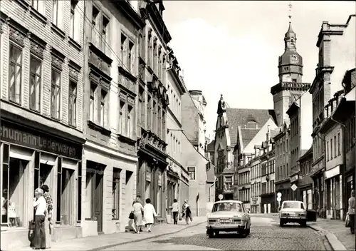 Ak Werdau in Sachsen, August-Bebel-Straße, Passanten, Geschäft Lederwaren