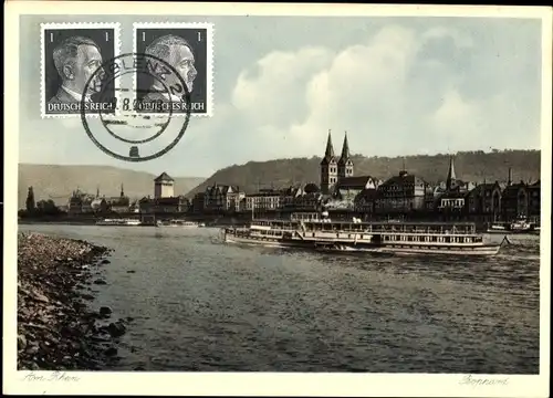 Ak Boppard am Rhein, Teilansicht, Kirchtürme, Schiff