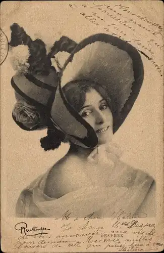 Ak Schauspielerin Renée Desprez, Portrait mit Hut
