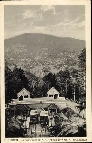 Ak Baden Baden am Schwarzwald, Drahtseilbahn, Merkur, Mittelstation