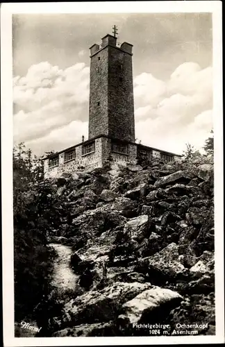 Ak Fichtelgebirge Oberfranken Bayern, Asenturm auf dem Ochsenkopf