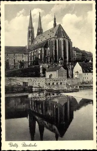 Ak Görlitz in der Lausitz, Blick vom Kanal auf die Stadt mit Peterskirche