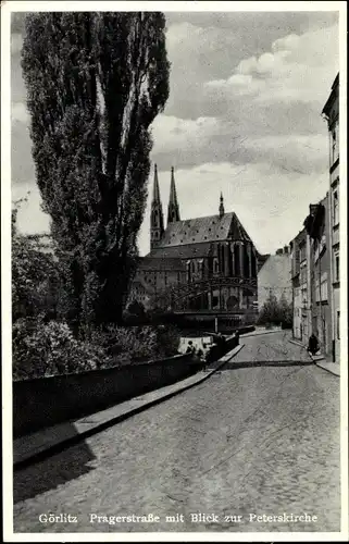 Ak Görlitz in der Lausitz, Prager Straße mit Blick zur Peterskirche