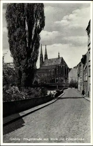 Ak Görlitz in der Lausitz, Prager Straße mit Blick zur Peterskirche