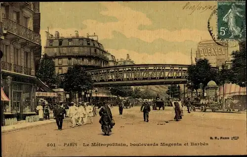 Ak Paris XVIII. Montmartre, Metropolitan, Boulevard Magenta, Boulevard Barbes
