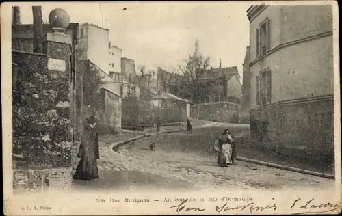 Ak Paris XVIII. Montmartre, Rue Ravignan, Ecke Rue d'Orchamps