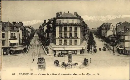Ak Grenoble Isère, Avenues de la Gare et Alsace Lorraine, Les Alpes