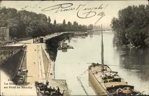 Ak Neuilly sur Seine Hauts de Seine, Kutsche, Brücke, Schiff