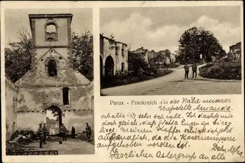 Ak Parux Meurthe et Moselle, Straßenpartie, Tor, Ruine