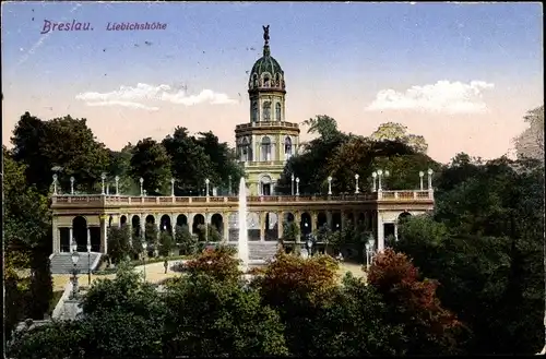 Ak Wrocław Breslau Schlesien, Liebichshöhe, Springbrunnen