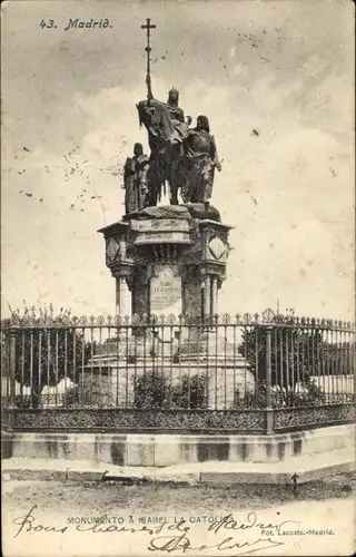 Ak Madrid, Spanien, Denkmal von Isabel la Catolica
