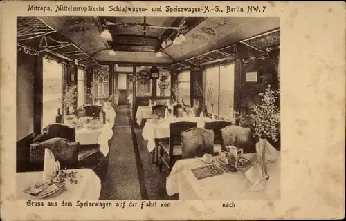 Ak Mitropa, Speisewagen, Innenansicht, Deutsche Eisenbahn