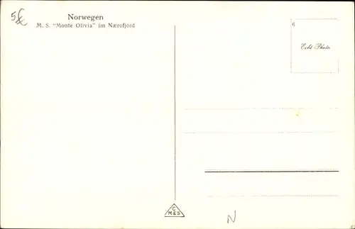 Ak Norwegen, MS Monte Olivia im Naerofjord