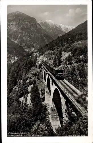 Ak Oberbayern, Mittenwaldbahn, Vorbergviadukt, Großer Solstein