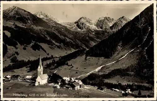 Ak Hirschegg Mittelberg im Kleinwalsertal Vorarlberg, Panorama mit Schafalpköpfen