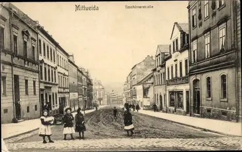 Ak Mittweida in Sachsen, Tzschirnerstraße, Kinder, Geschäft