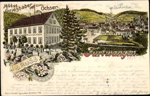 Litho Furtwangen im Schwarzwald, Hotel Grieshaber zum Ochsen, Panorama