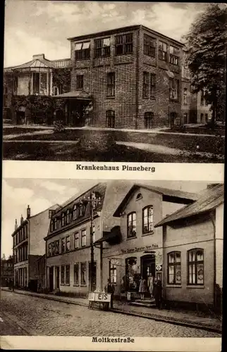 Ak Pinneberg in Holstein, Krankenhaus, Moltkestraße, Geschäft, Eiswagen