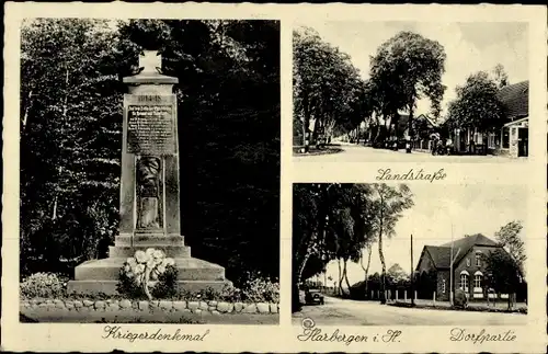 Ak Harbergen Staffhorst Niedersachsen, Kriegerdenkmal, Landstraße, Dorfpartie