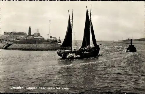 Ak IJmuiden Ymuiden Velsen Nordholland, Logger naar zee, Tot ziens