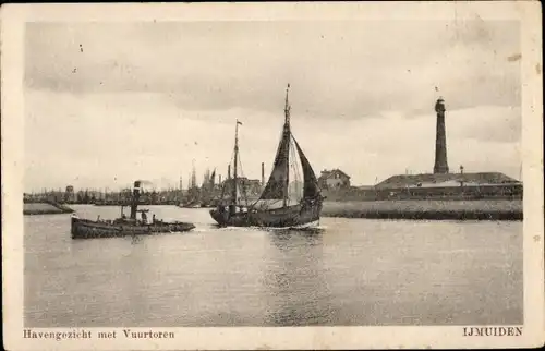 Ak IJmuiden Ymuiden Velsen Nordholland, Hafen, Leuchtturm